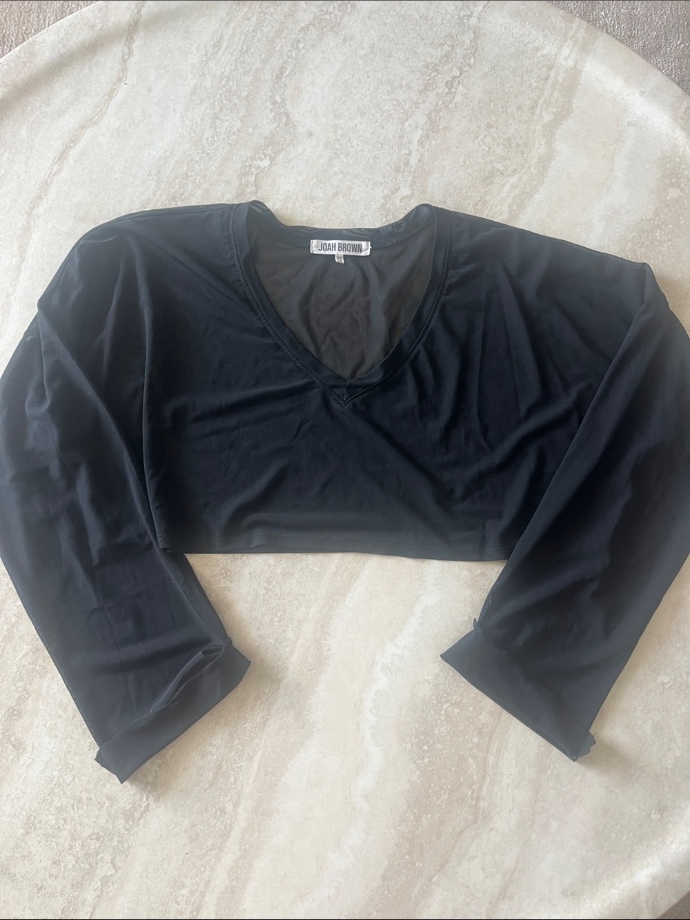 Joah Brown Black V-Neck Long Sleeve Sheer Crop Top - Picture 2 of 4
